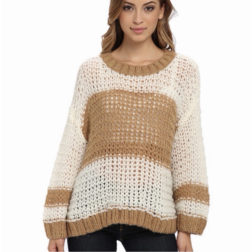 Free People Sweater Medium Monaco Pullover Wool Blend Crewneck Striped Chunky